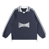 Contrast Striped Lapel Collar Sweatshirt
